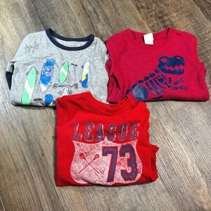 Kids 3T Long Sleeve Tops Bundle 3 Pack Skate Dinosaur League 73 Red Gray, Lot‎